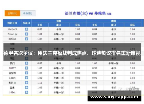 德甲名次争议：用法兰克福裁判成焦点，球迷热议排名重新审视